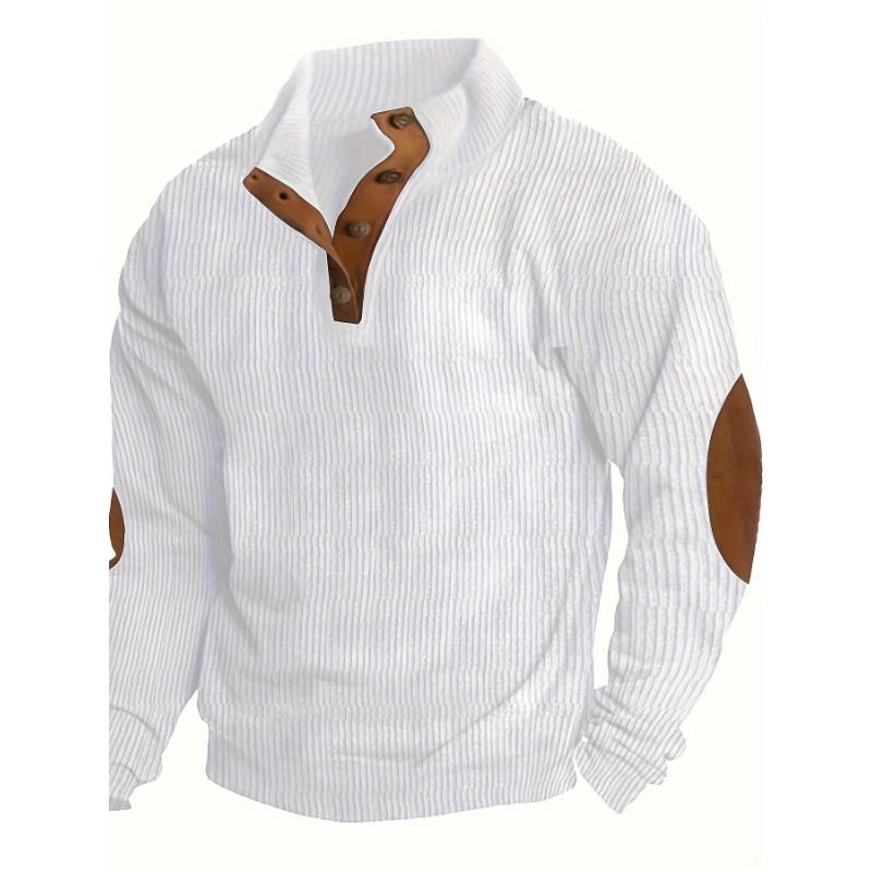 Men'S Casual Henley Shirt with Striped Pattern, Slightly Stretchy Cotton Blend Fabric, with Button Detail for Casual Outings knitted shirt sweater