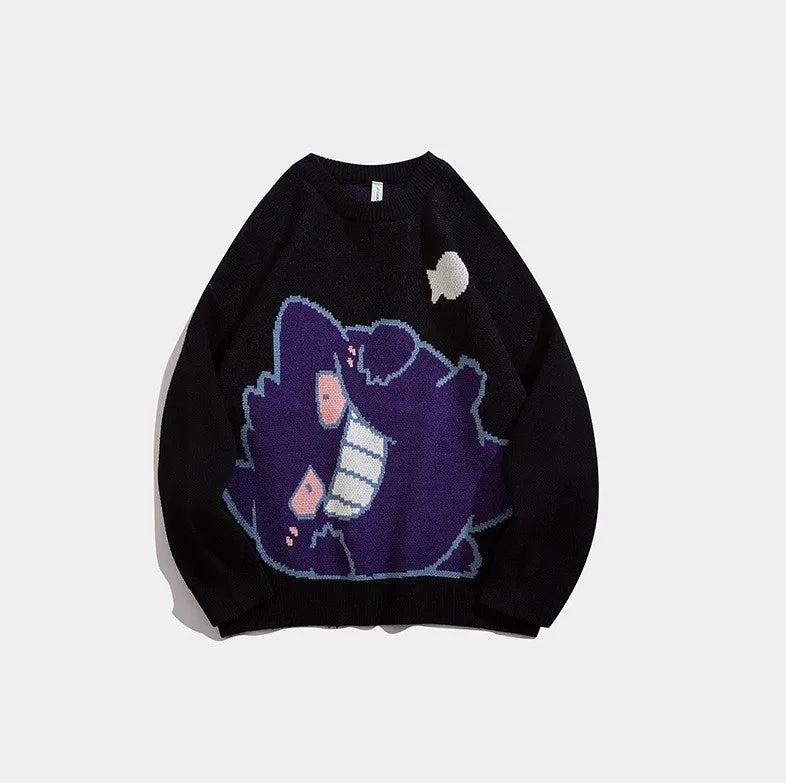 Pokemon Pikachu Gengar Anime Knitted Sweater Men Women's Warm Winter Clothes Long Sleeve T-shirt Fashion Casual Unisex Clothing