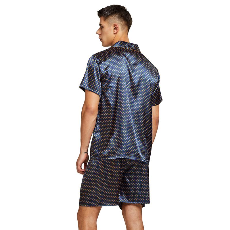 Tony & Candice Men Silk Short Sleeve Pajamas with Shorts, Satin Pajama Sets Summer Sleepwear