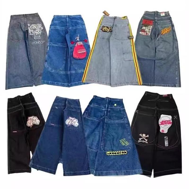 JNCO Y2K loose embroidered jeans, men's vintage embroidered high-quality jeans, hip-hop gothic streetwear, Harajuku men's and women's casual wide-leg jeans