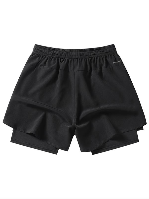 Men's Letter Graphic 2 in 1 Drawstring Waist Track Shorts, Back To School Outfits, Casual Loose Zipper Pocket Split Hem Shorts for Summer, Shorts for Men, Men Shorts, Men's Bottoms for Daily Wear