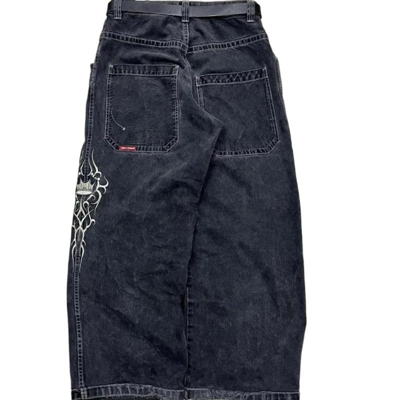 JNCO Y2K loose embroidered jeans, men's vintage embroidered high-quality jeans, hip-hop gothic streetwear, Harajuku men's and women's casual wide-leg jeans