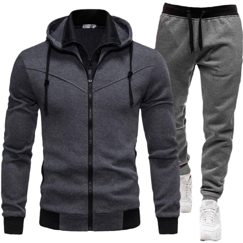 2024 New Autumn And Winter Sports Splicing Jacket Casual  Trousers Hooded Sports Men's Suit Two-piece Set Streetwear Denim Trouser Cotton Fabric Menswear Pants Clothing Fashion Original Polyester Top