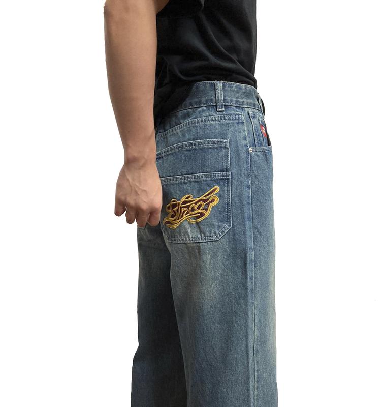 JNCO Y2K loose embroidered jeans, men's vintage embroidered high-quality jeans, hip-hop gothic streetwear, Harajuku men's and women's casual wide-leg jeans