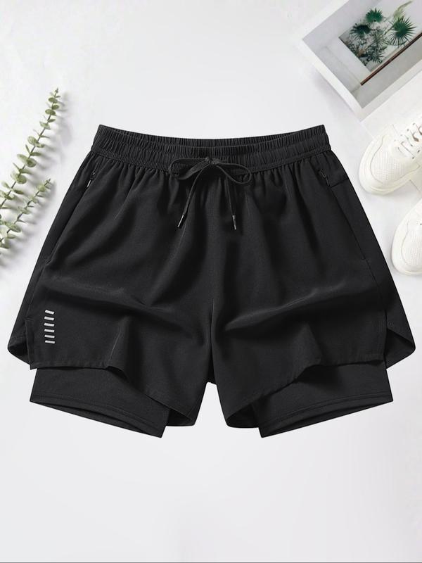 Men's Letter Graphic 2 in 1 Drawstring Waist Track Shorts, Back To School Outfits, Casual Loose Zipper Pocket Split Hem Shorts for Summer, Shorts for Men, Men Shorts, Men's Bottoms for Daily Wear