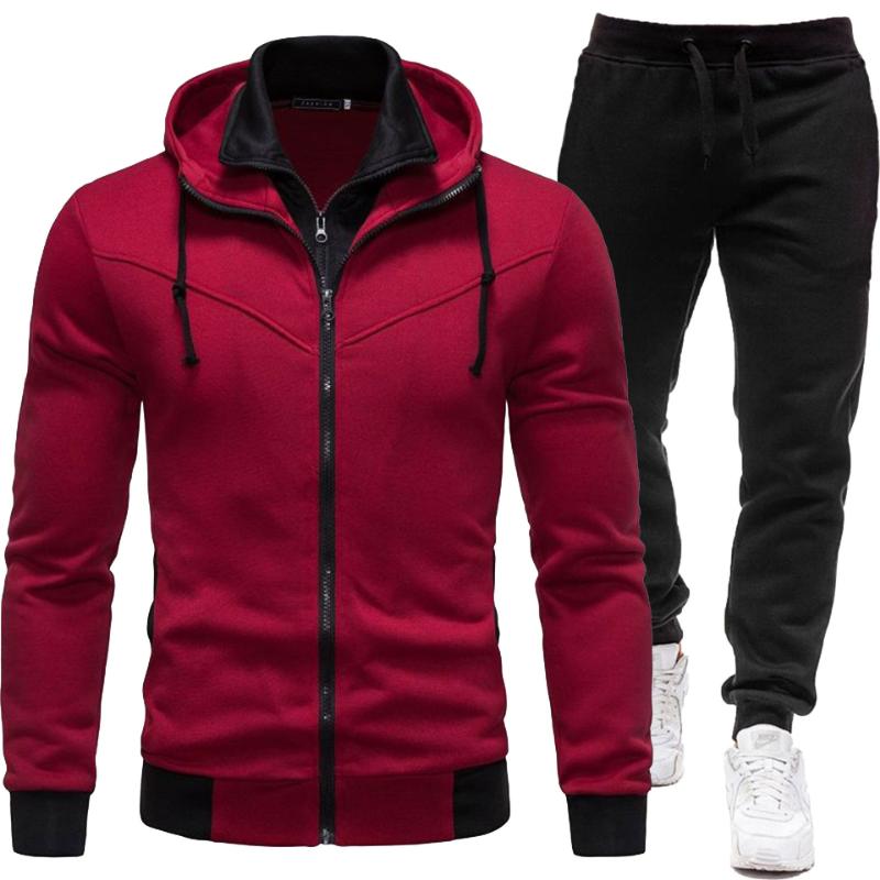 2024 New Autumn And Winter Sports Splicing Jacket Casual  Trousers Hooded Sports Men's Suit Two-piece Set Streetwear Denim Trouser Cotton Fabric Menswear Pants Clothing Fashion Original Polyester Top