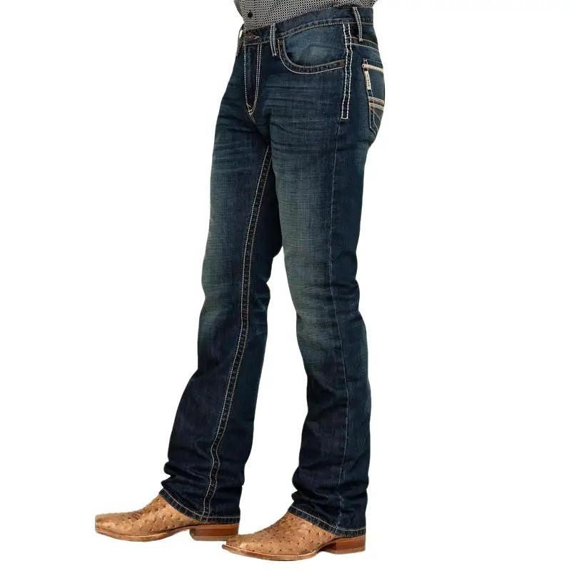 Cinh Men's Ian Dark Wash Slim Bootcut Rigid Denim Jeans