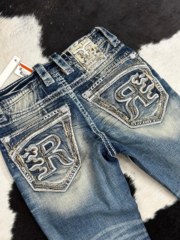 Rock Revival Men's Distressed Denim Jeans Slim Straight Blue, Men's Biker Jeans, 2000s Jeans, Comfortable Jeans For Men, Denim Jeans For Men