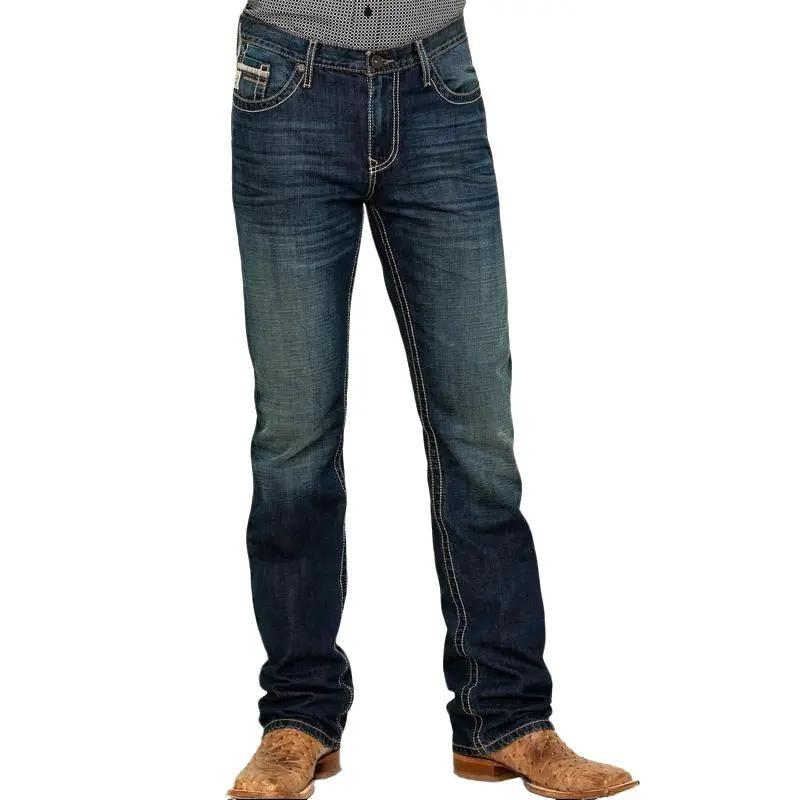 Cinh Men's Ian Dark Wash Slim Bootcut Rigid Denim Jeans