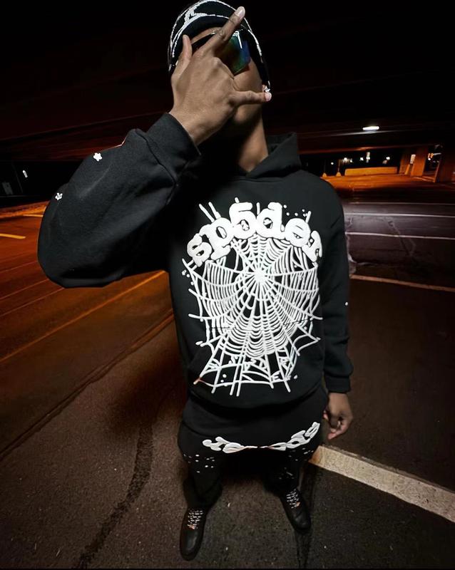 White Stars Spiderweb Foam Letter Print Hoodie & Pants Set