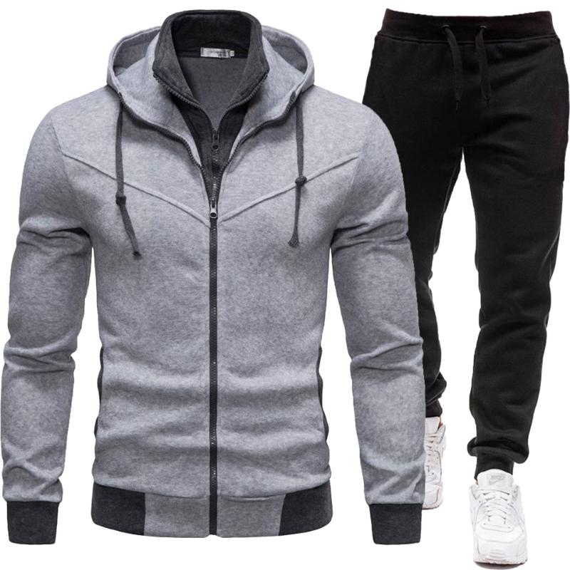 2024 New Autumn And Winter Sports Splicing Jacket Casual  Trousers Hooded Sports Men's Suit Two-piece Set Streetwear Denim Trouser Cotton Fabric Menswear Pants Clothing Fashion Original Polyester Top