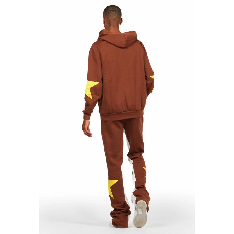 States Brown Baggy Stacked Hoodie Track Set