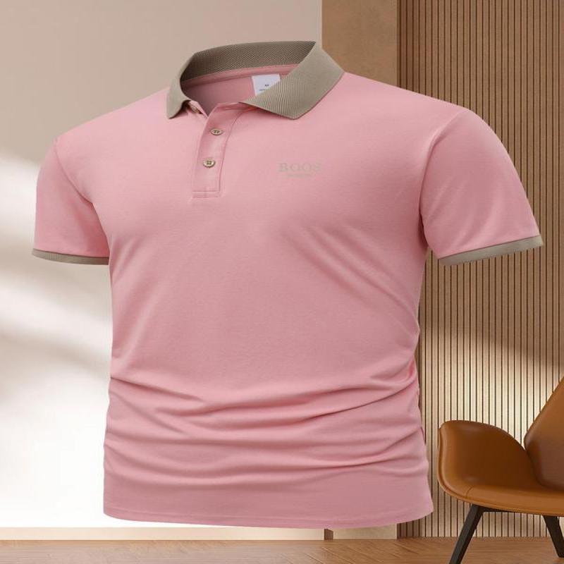 Men's Contrast Binding Short Sleeve Polo Shirt, Regular Fit Casual Button Front Collared Top for Summer, Fashion Men's Clothes for Daily Wear