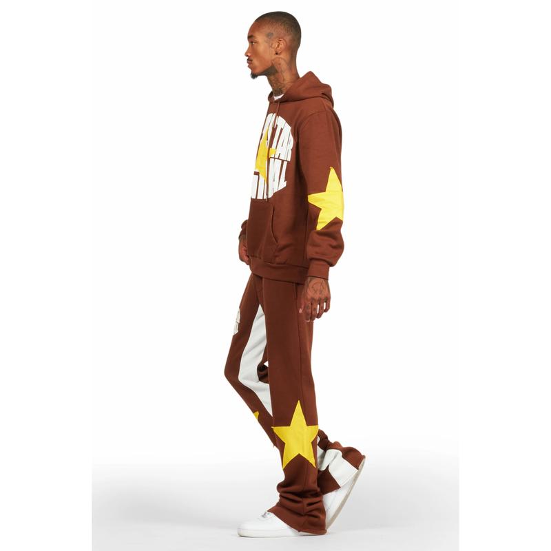 States Brown Baggy Stacked Hoodie Track Set