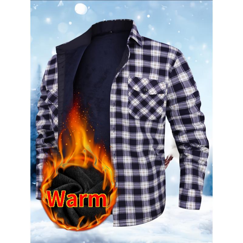 Men's Cozy Plaid Flannel Shirt with Dual Pockets - Long Sleeve, Button-Up, Warm for Fall & Winter