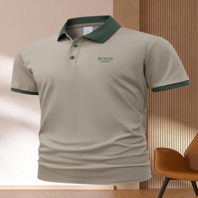 Men's Contrast Binding Short Sleeve Polo Shirt, Regular Fit Casual Button Front Collared Top for Summer, Fashion Men's Clothes for Daily Wear