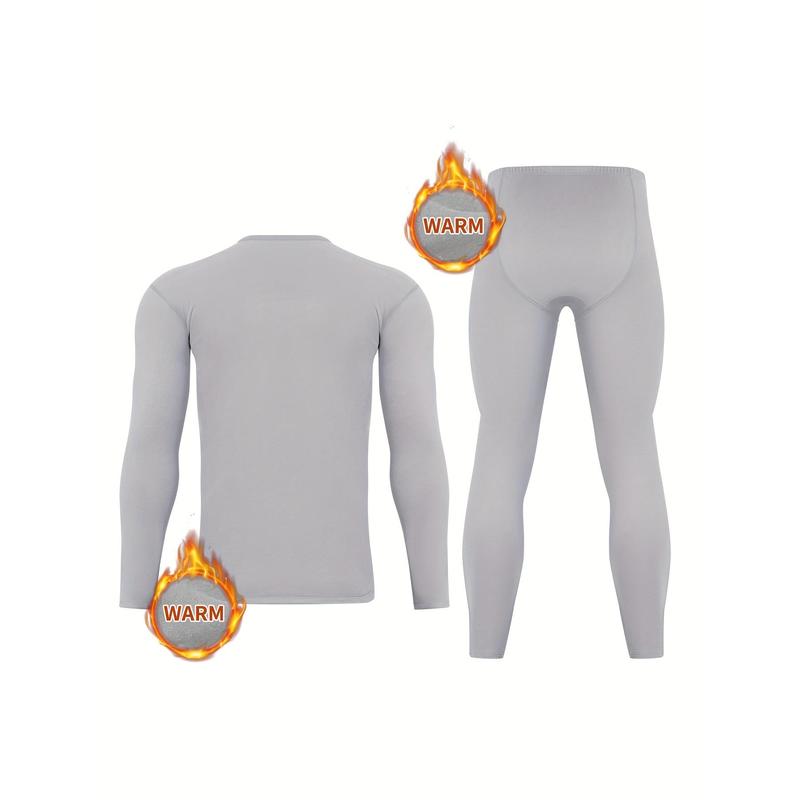 4pcs Men's Thermal Underwear Set - Stylish & Comfortable, Long Sleeve Crew Neck Tops and Pants for Fall Winter