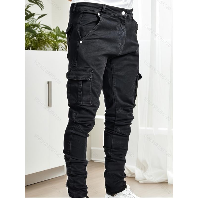 Mens Fashionable Skinny Jeans - Comfortable Medium Stretch Denim with Chic Flap Pockets - Modern Street Style Pants