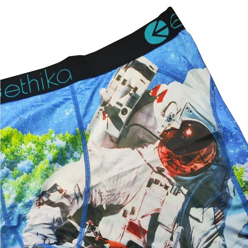 Ethika Men's 7-inch Casual Breathable Briefs Trendy Printed Comfortable Long Boxer Briefs Cycling Quick-drying Shorts Holiday Gifts Boys Dinosaur Kids' Performance