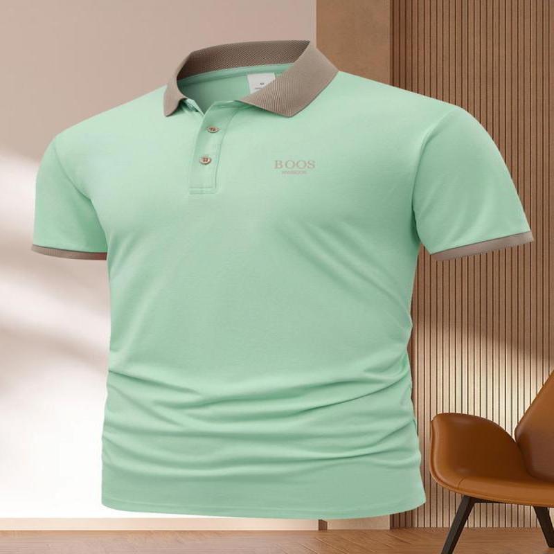 Men's Contrast Binding Short Sleeve Polo Shirt, Regular Fit Casual Button Front Collared Top for Summer, Fashion Men's Clothes for Daily Wear