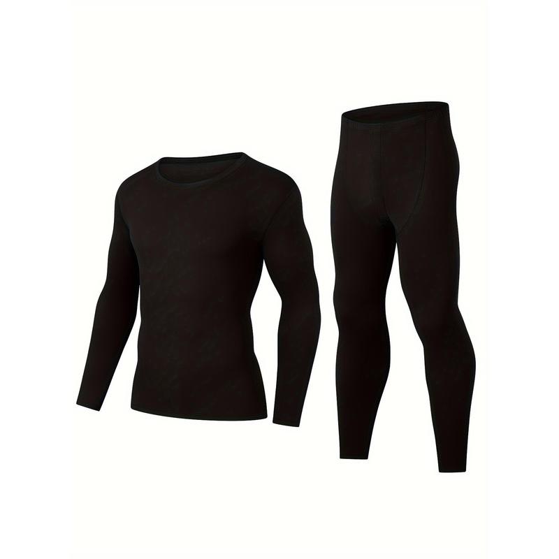 4pcs Men's Thermal Underwear Set - Stylish & Comfortable, Long Sleeve Crew Neck Tops and Pants for Fall Winter