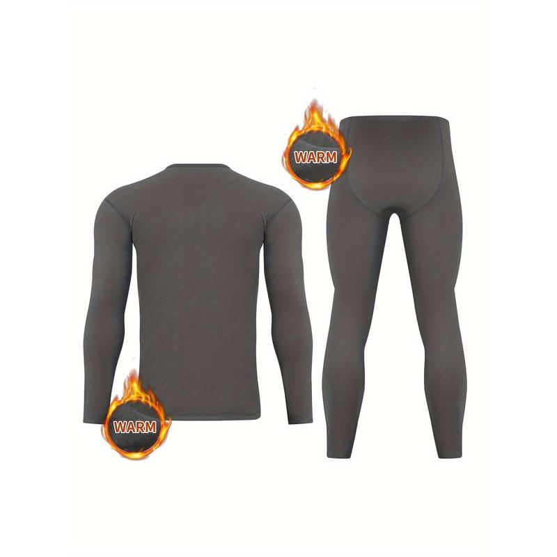 4pcs Men's Thermal Underwear Set - Stylish & Comfortable, Long Sleeve Crew Neck Tops and Pants for Fall Winter