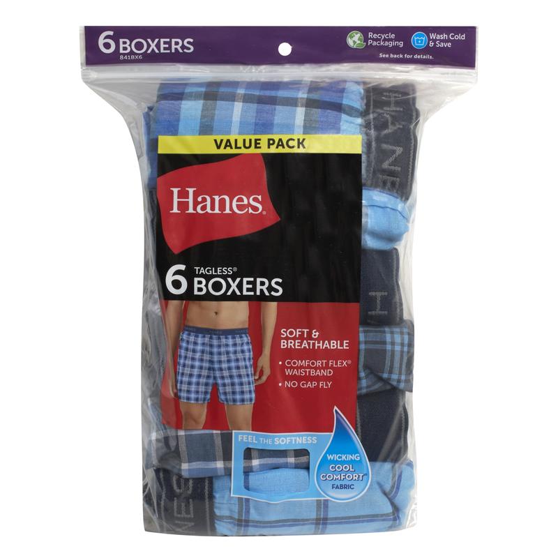 Hanes ComfortSoft Men's Boxers Pack, Moisture-Wicking Cotton Jersey, Woven, 6-Pack