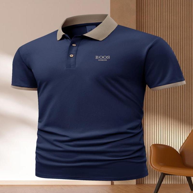 Men's Contrast Binding Short Sleeve Polo Shirt, Regular Fit Casual Button Front Collared Top for Summer, Fashion Men's Clothes for Daily Wear