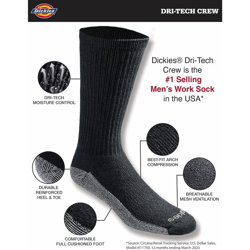 Men's Dri-Tech Moisture Control Crew Socks, Available in M-XXL (6, 12, 18 Pairs)