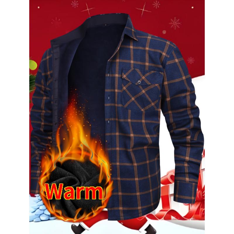 Men's Cozy Plaid Flannel Shirt with Dual Pockets - Long Sleeve, Button-Up, Warm for Fall & Winter