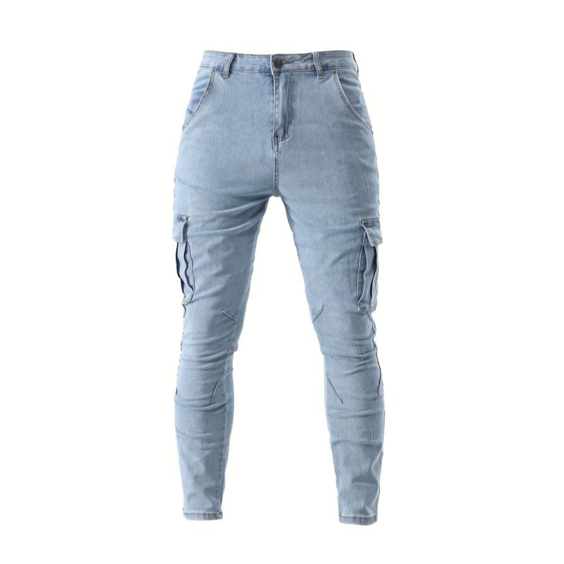 Mens Fashionable Skinny Jeans - Comfortable Medium Stretch Denim with Chic Flap Pockets - Modern Street Style Pants