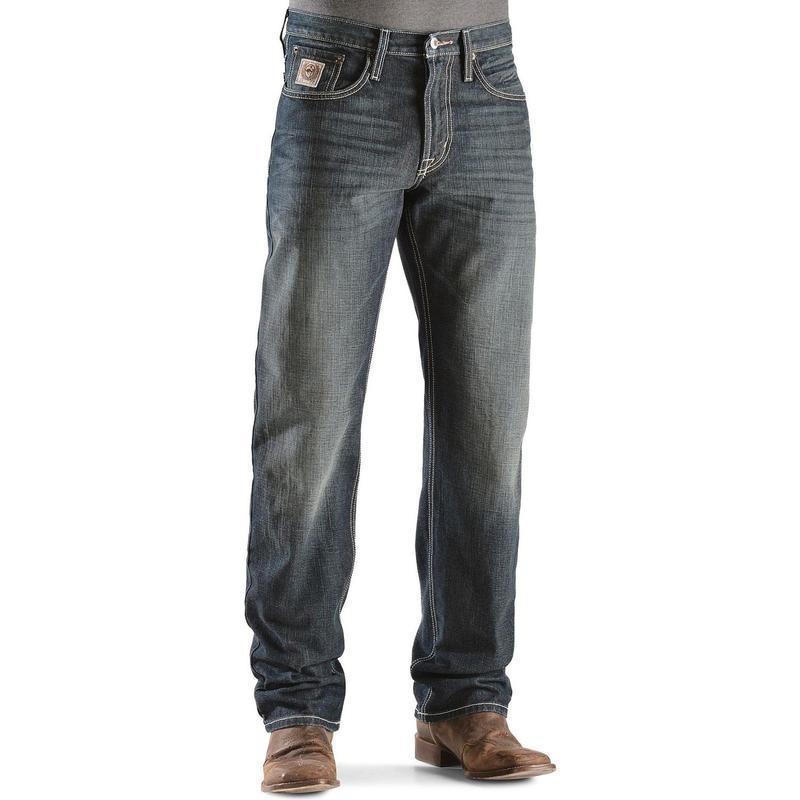 Cinh Men's White Label Relaxed Fit Mid Rise Jeans Dark Stonewash