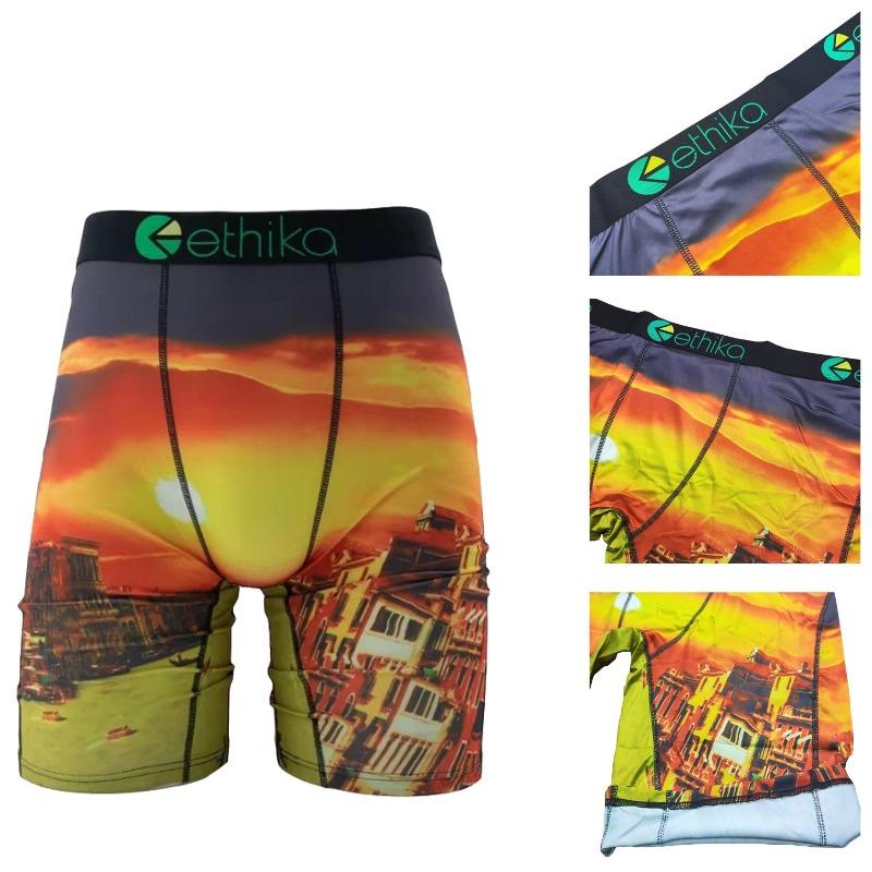 Ethika Men's 7-inch Casual Breathable Briefs Trendy Printed Comfortable Long Boxer Briefs Cycling Quick-drying Shorts Holiday Gifts Boys Dinosaur Kids' Performance