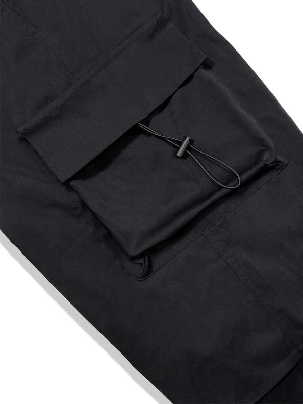 Men's Solid Drawstring Waist Cargo Pants, Street Fashion Casual Pocket Pants for Daily Wear, Men's Bottoms for All Seasons