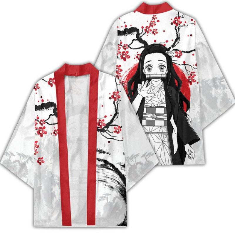 Demon Slayer Anime Peripheral Haori Kimono Jacket Tanjiro Nezuko Same Style Three-quarter Sleeve Cloak Pajamas