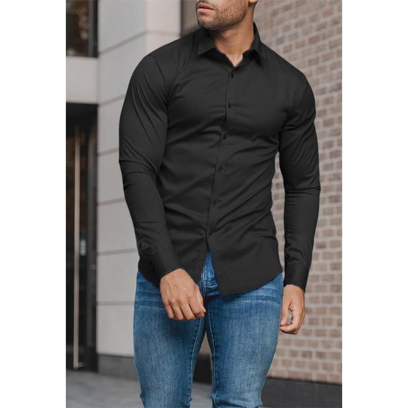 Men's muscle fit dress shirts athletic slim fit long sleeve stretch casual button down shirt