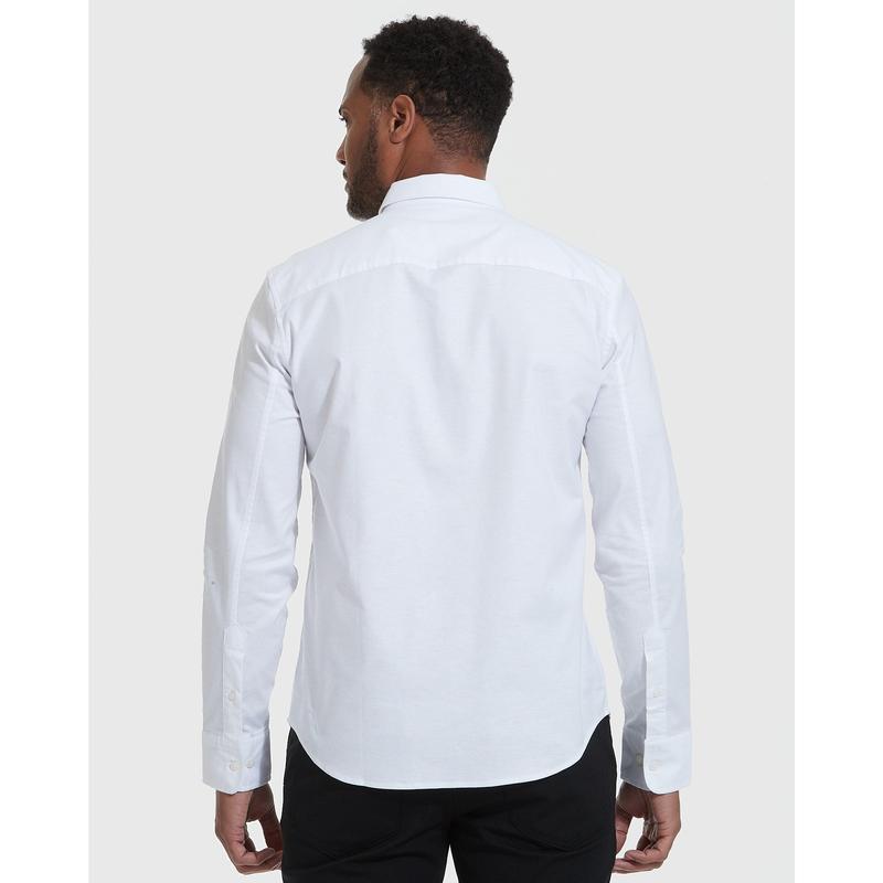 White Stretch Oxford Long Sleeve Shirt