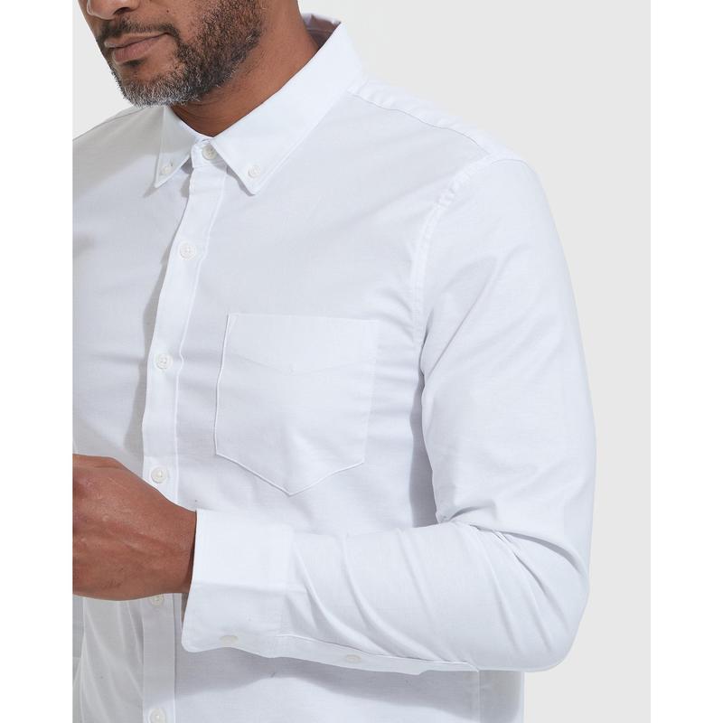 White Stretch Oxford Long Sleeve Shirt