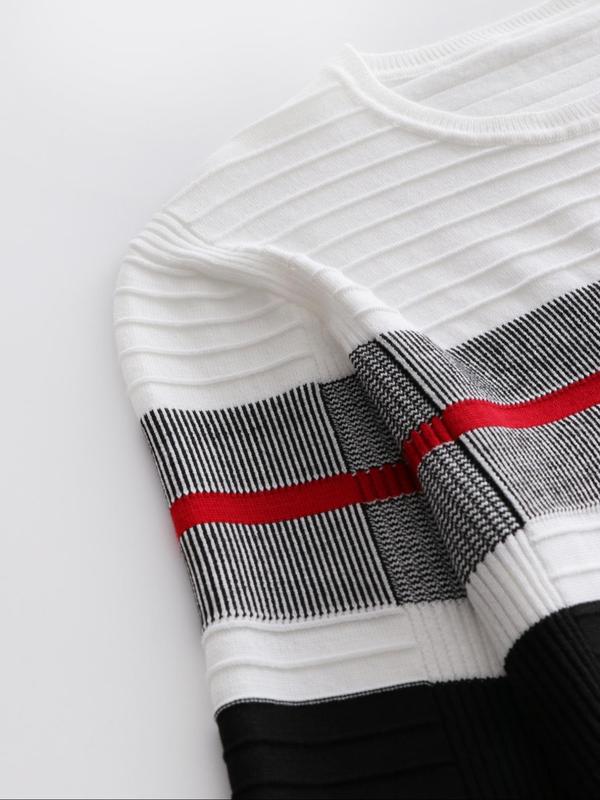 Men's Colorblock Striped Print Round Neck Sweater,  Casual Long Sleeve Jumper for Fall & Winter, Fashion Men's Knitwear for Daily Wear