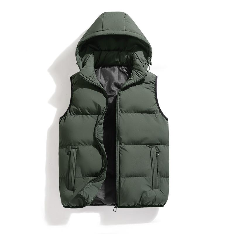 Men's Casual Hooded Puffer Vest, Regular Fit Solid Color Autumn Winter Vest With Pockets, Outdoor Cloth Tops