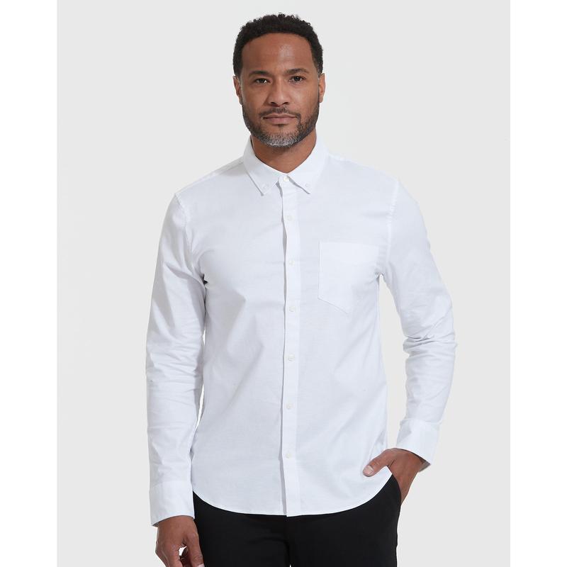 White Stretch Oxford Long Sleeve Shirt