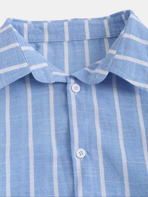 Men's Striped Print Button Front Shirt, Regular Fit Casual Short Sleeve Collar Shirt for Summer, Men's Top for Daily Wear