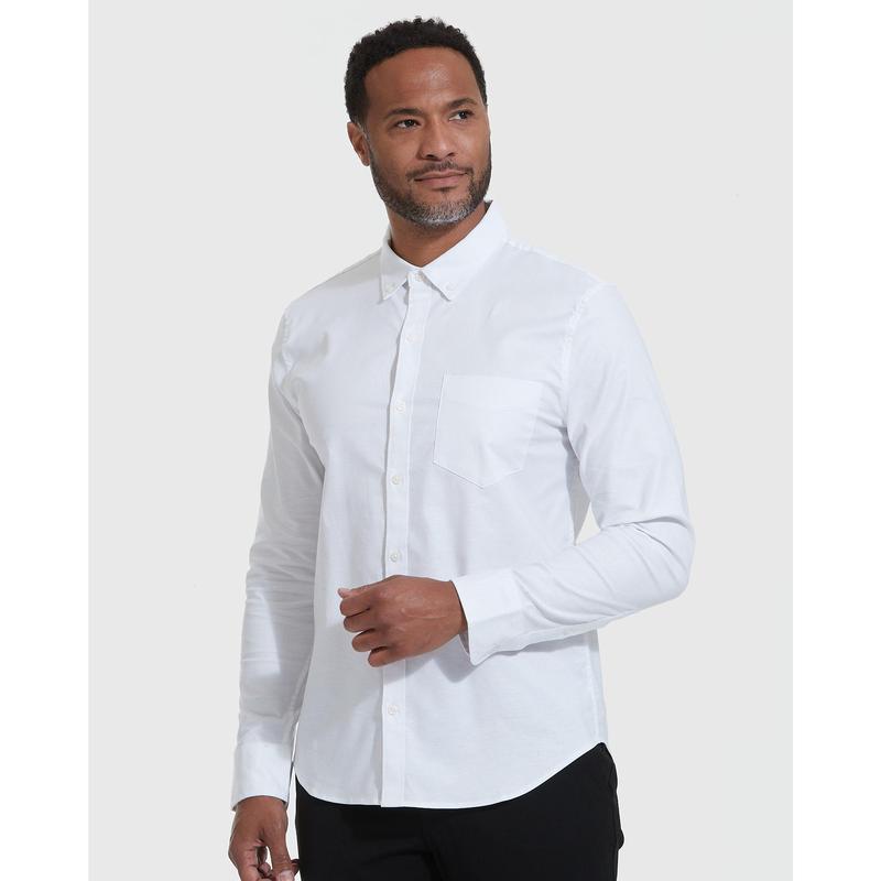 White Stretch Oxford Long Sleeve Shirt