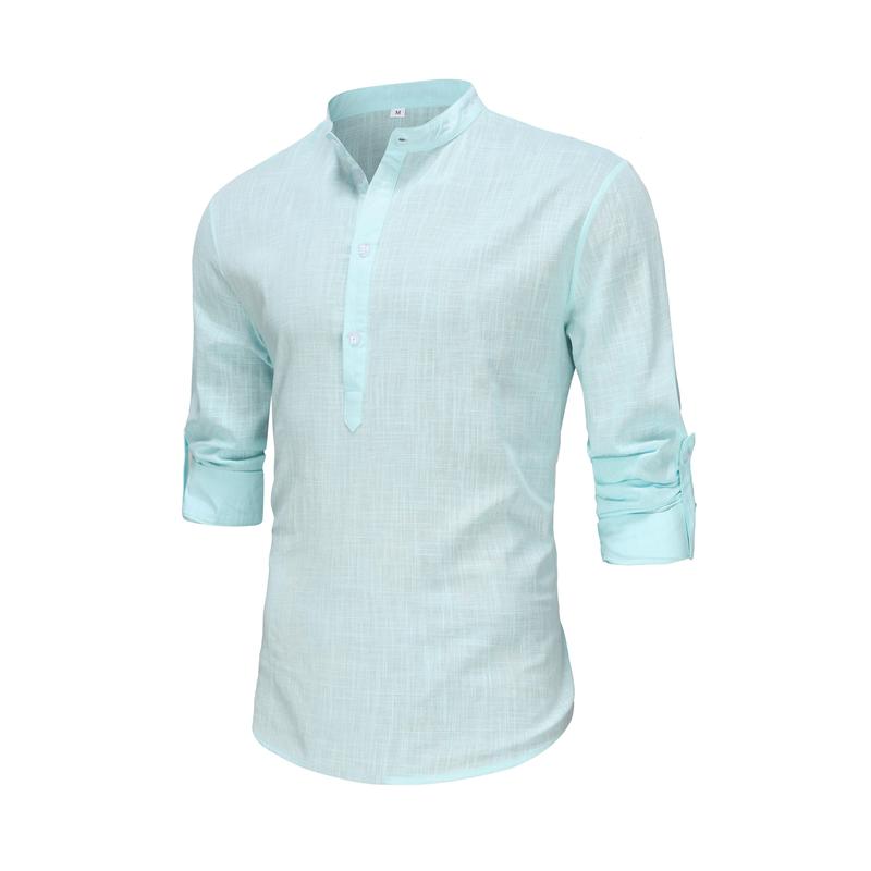 Casual All-match Men's Solid Long Sleeve Shirt With Button & Boat Neck, Spring Fall Outdoor Menswear Top