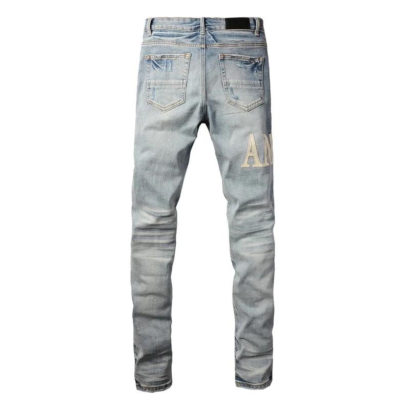 American Amirie jeans Men High street Top quality vintage repair low elevation skinny hold denim trousers pants 8905