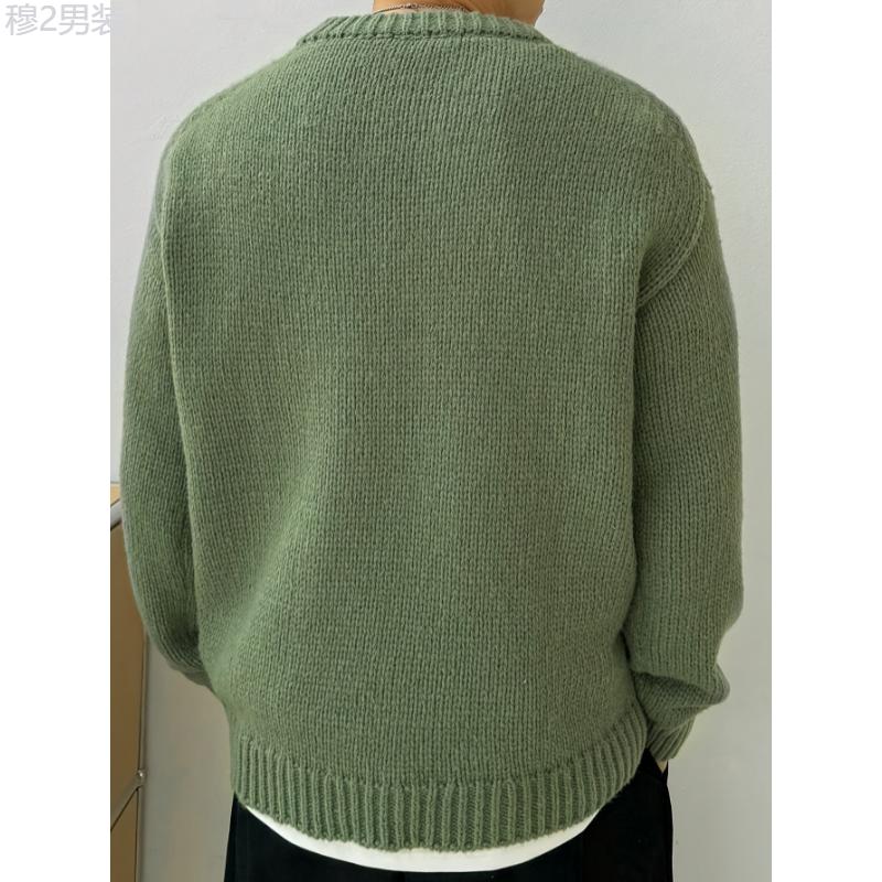 Mens Cozy Solid Knitted Crew Neck Pullover Sweater - Soft Slight Stretch Polyester Fabric, Regular Fit, Casual Style for Fall and Winter Seasons - Long Sleeve, No Sheer, Easy Wear Knitwear Menswear Collar Tops Longsleeves Beige Plain Knife