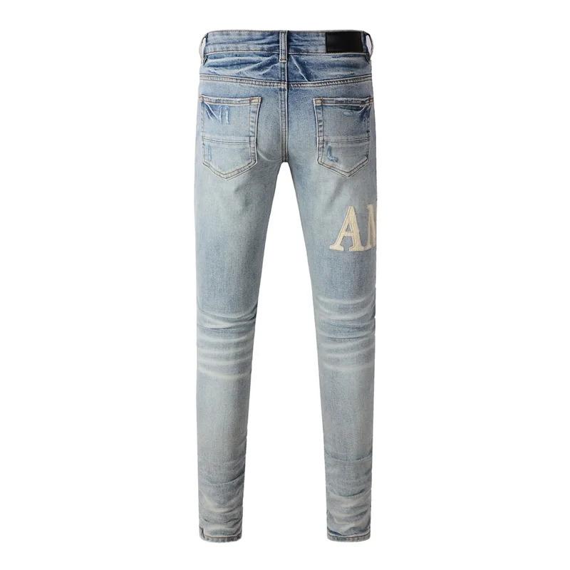 American Amirie jeans Men High street Top quality vintage repair low elevation skinny hold denim trousers pants 8905