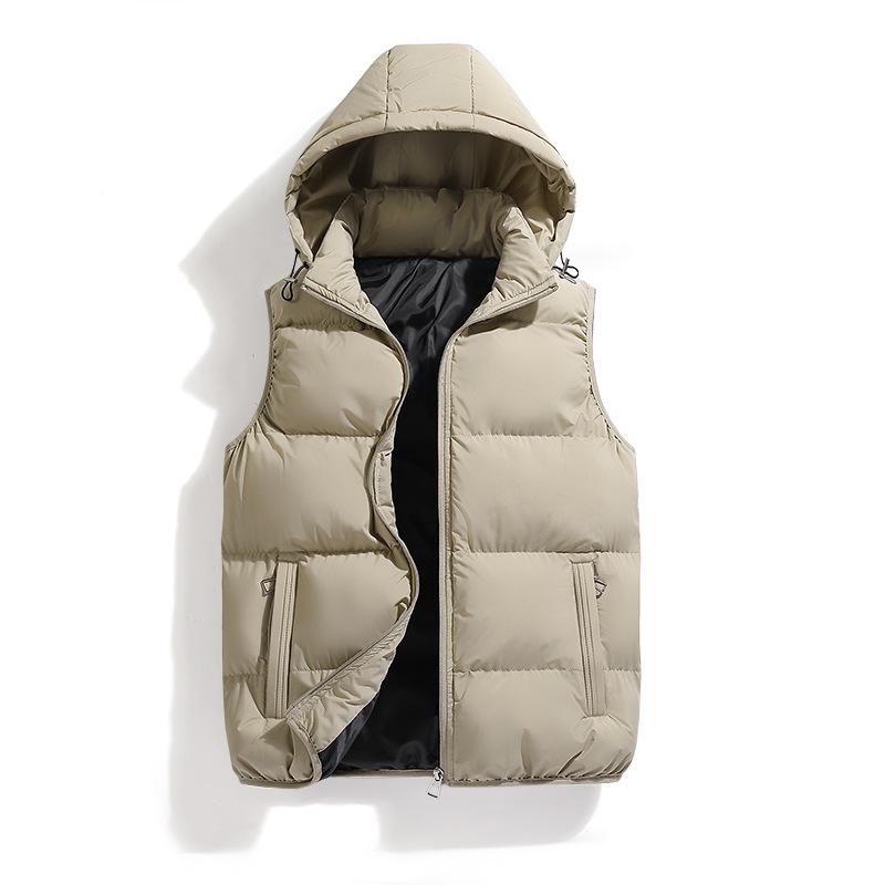 Men's Casual Hooded Puffer Vest, Regular Fit Solid Color Autumn Winter Vest With Pockets, Outdoor Cloth Tops