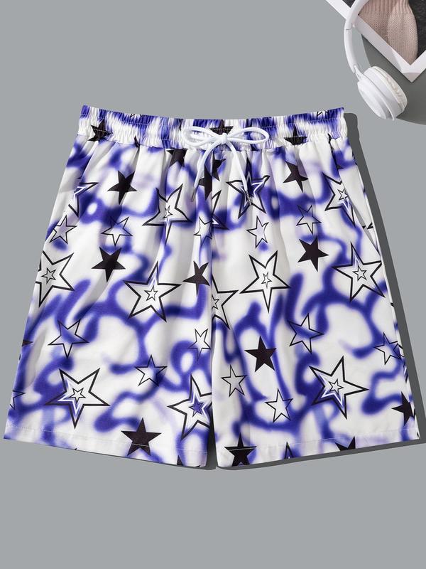 2024Men's Random Floral Print Pocket Shorts, Regular Fit Casual Drawstring Waist Beach Shorts, Back To School Summer Clothes, Summer Bottoms for Men