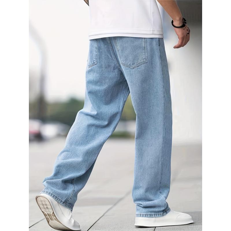 Loose Fit Men's Wide Leg Comfy Denim Jeans, Stylish Street Style Fashion Pants Menswear Casual